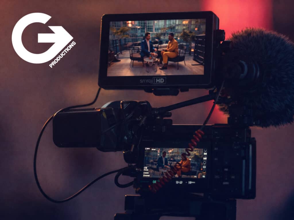 Professional video camera recording interview in studio for Gonez Media Inc.
